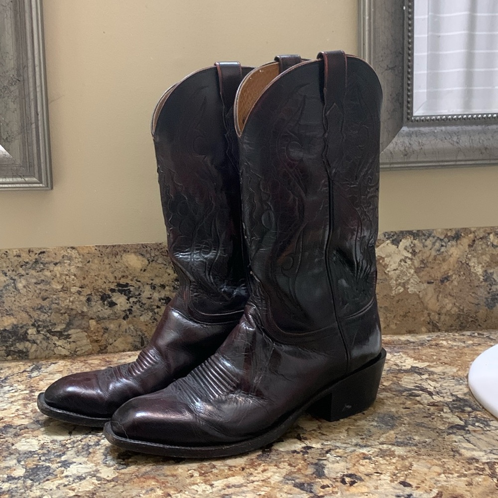 Lucchese 2000 Black Cherry Leather Cowboy Western Boots Size 10 D